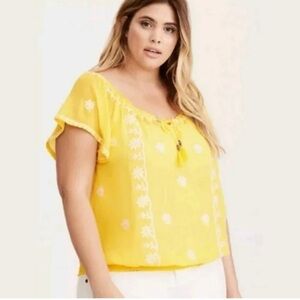 Torrid womens yellow Embroidered pleasant blouse size 3X